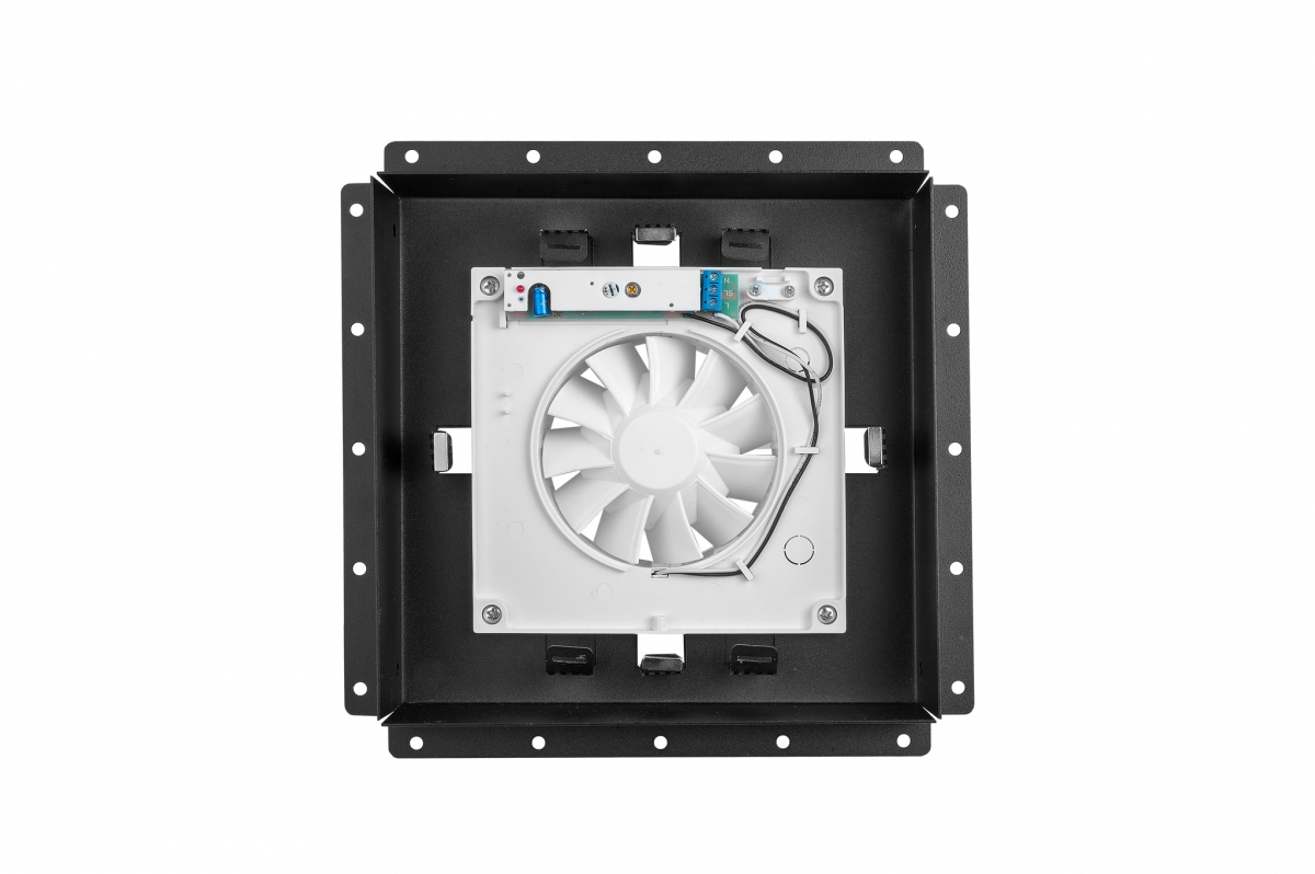 Решетка скрытого монтажа FoZa ПОД ПЛИТКУ 207х207 с вентилятором 100СК, обратный клапан, черная, 100мм